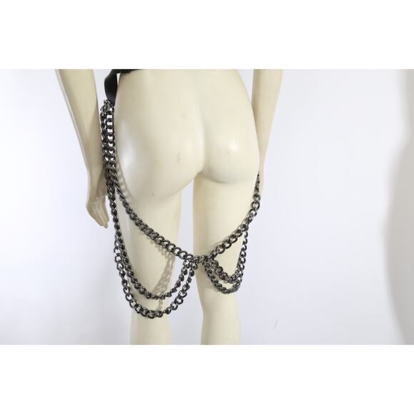Black One Of A kind Leather Chain Harness Belt Restored Gothic Statement Size S - Picture 8 of 13